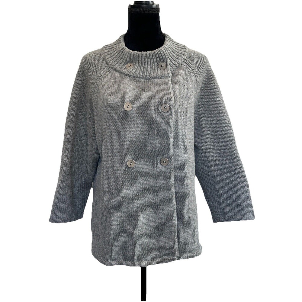 Talbots Wool Cashmere Cardigan Sweater Button Front Gray Size L Preppy